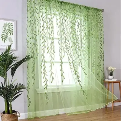 Leaf Tulle Willow Curtain, 1 Count Simple Rustic Style Sheer Window Curtain, Modern Window Drapes for Home Living Room Bedroo...