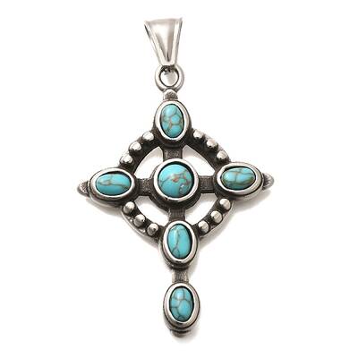 304 Stainless Steel Pave Dyed Synthetic Turquoise Pendants
