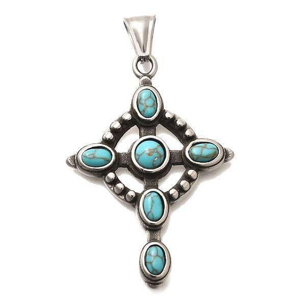 304 Stainless Steel Pave Dyed Synthetic Turquoise Pendants