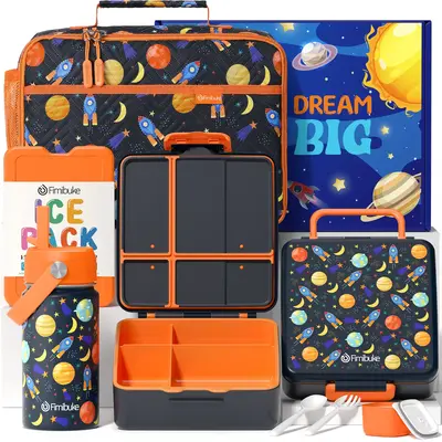Fimibuke Bento Lunch Box with 4 Compartments, Insulated Lunch Bag, Stainless Steel Vacuum Thermos Food Jar, and Utensils for ...