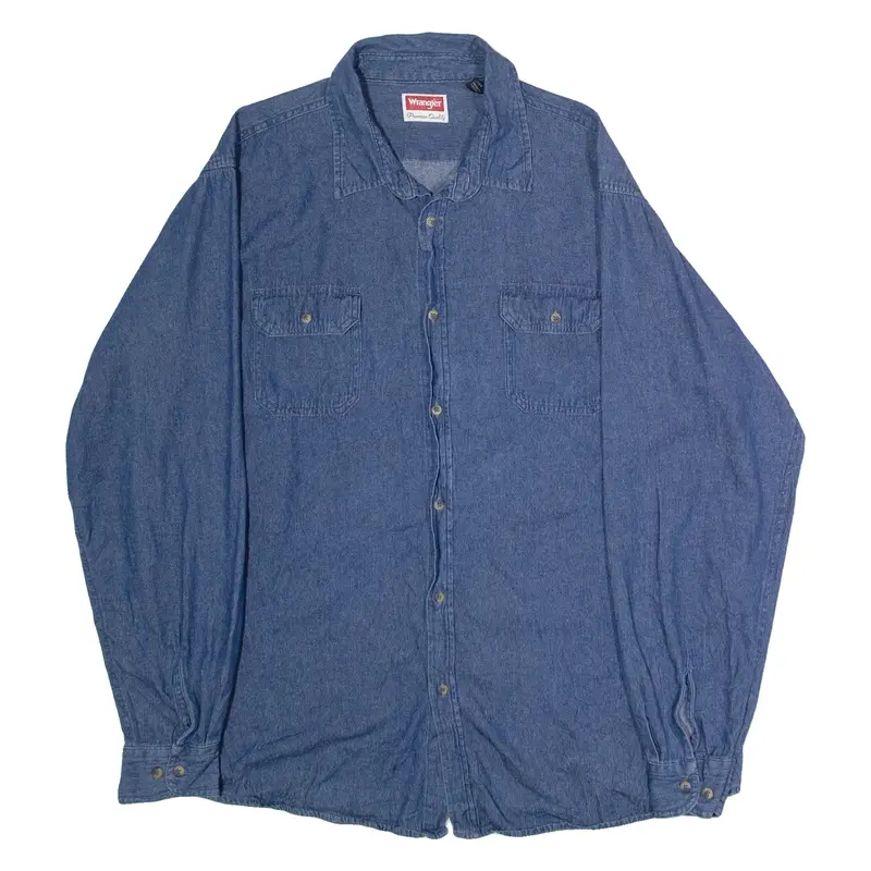 WRANGLER Mens Plain Shirt Blue Long Sleeve 2XL