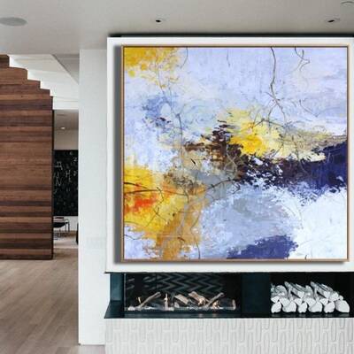 Abstract Landscape Art in Royal Blue and Cadmium Yellow | THE LAST LEAF