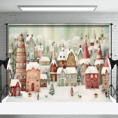 Winter Christmas Town Photography Backdrop For Kids - Aperturee