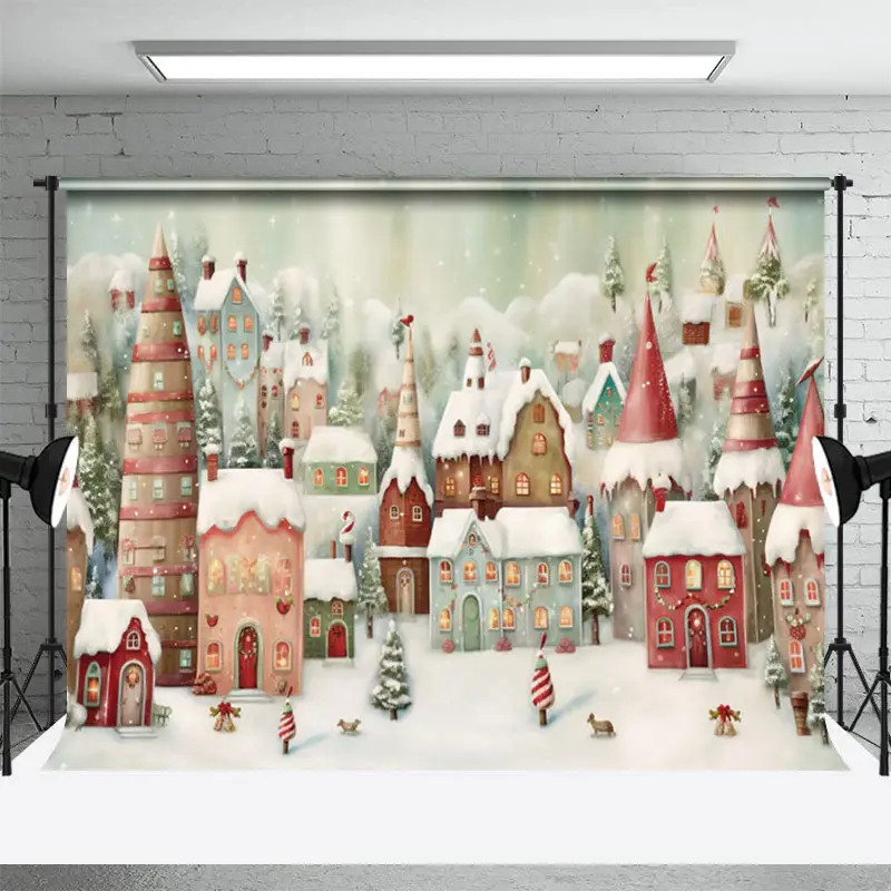 Winter Christmas Town Photography Backdrop For Kids - Aperturee
