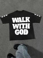 Men's Slogan Print Round Neck Tee, Regular Fit Street Fashion Casual Short Sleeve T-shirt for Daily Wear, Men's Summer Clothe...
