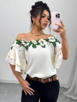 Women's Floral Embroidery Off The Shoulder Blouse, Casual Loose Fashion Baggy Top for Summer, Women's Clothing for Daily Wear...