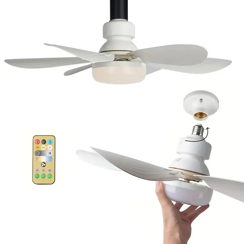 40W Small Screw-in Fan Light with Light & Remote, Stepless Dimming Wind Speed Adjustment Fan with Light Compatible with E26/E...