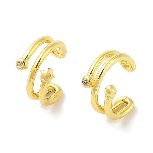 Brass Micro Pave Clear Cubic Zirconia Cuff Earrings for Women