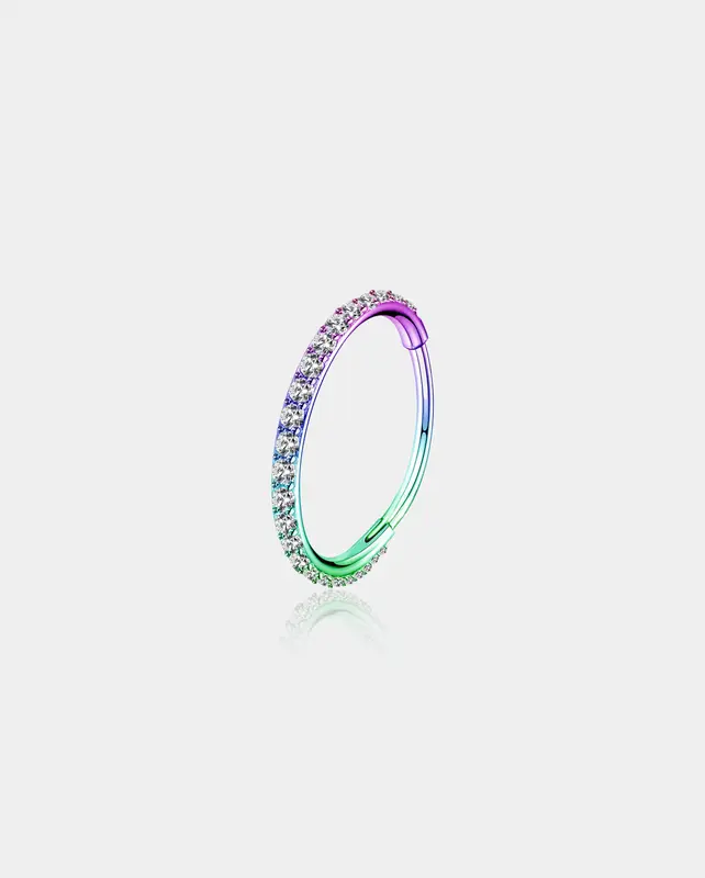 20G CZ Colorful Hinged Segment Nose Ring - Rainbow / 5mm