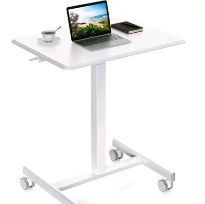 Sweet Furniture Small Mobile Rolling Standing Desk with Wheels - Adjustable Work Table for Home, Office, Classroom