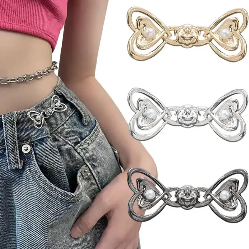 Heart Shaped Jeans Button Tightener Set, 1/2/4 Pairs Handmade Jeans Button Pins, Easy To Install Waist Tightener Button for I...