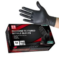 Heavy-duty black nitrile disposable gloves 8 mil diamond-textured grip for industrial, food applications, latex and powder fr...