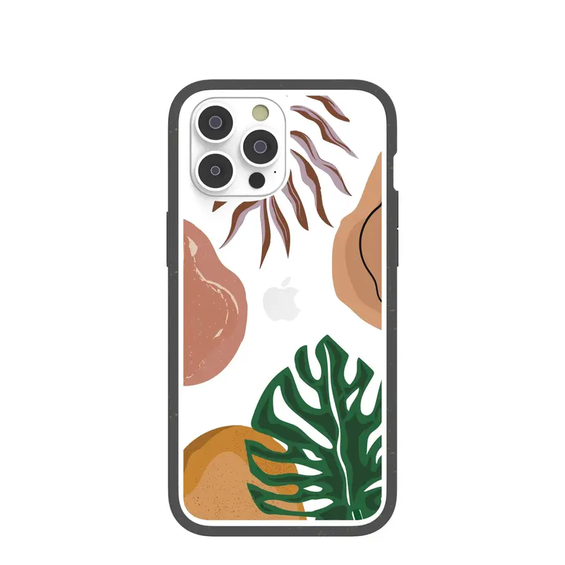 Clear Abstract Botanics iPhone 14 Pro Max Case With Black Ridge