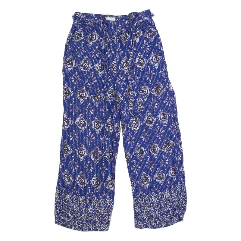 FAT FACE Belted Womens Trousers Blue Relaxed Straight W26 L23