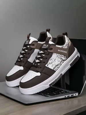 Men's Fashion Branches Pattern Lace Up Low Top Colorblock Sneakers, Designer Shoes Boy Casual Comfortable Breathable Sports R...