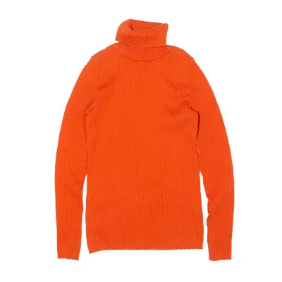 KIM ROGERS Jumper Orange 90s Tight Knit Roll Neck Womens S