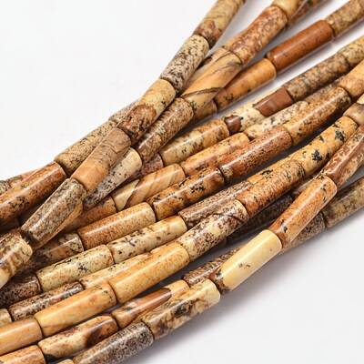 Natural Picture Jasper Column Beads Strands