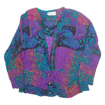 DAMON PETITE Womens Printed Blouse Purple V-Neck Long Sleeve Paisley XL