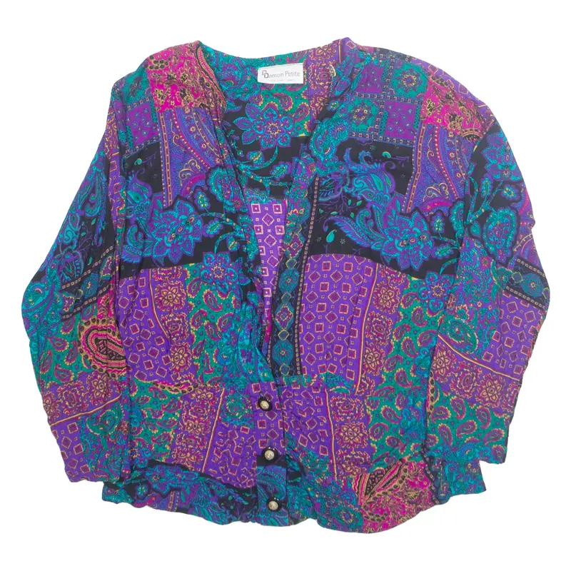 DAMON PETITE Womens Printed Blouse Purple V-Neck Long Sleeve Paisley XL