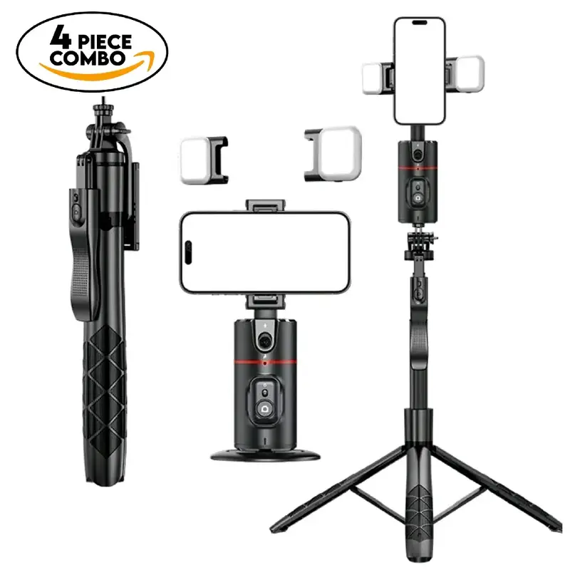 Everything Included- Gimbal Auto Face Tracking- Combo Pack- W/ Separate Extendable Selfie Stick Tripod, Remote Control w/2 Pi...