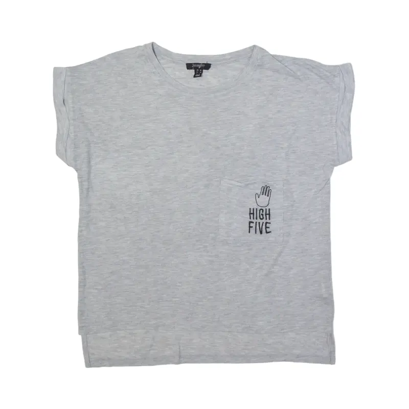 JENNYFER Cropped High Five T-Shirt Grey Short Sleeve Womens M