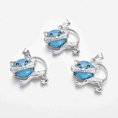 Synthetic Turquoise Kitten Pendants