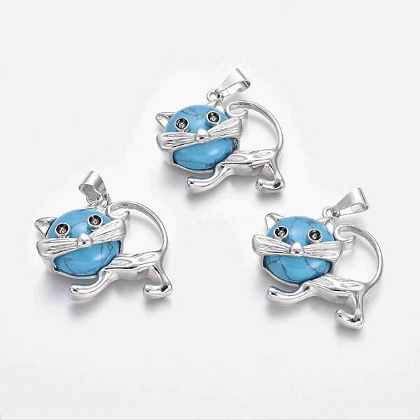 Synthetic Turquoise Kitten Pendants