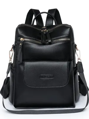 Simple Solid Color Classic Backpack with Adjustable Strap, Casual Large Capacity Zipper Shoulder Bag for Women & Girls, Casua...