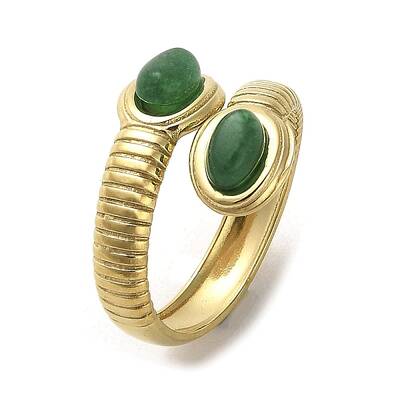 Green Natural Dyed Jade Snake Open Cuff Ring
