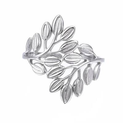 Non-Tarnish 304 Stainless Steel Leaf Open Cuff Ring