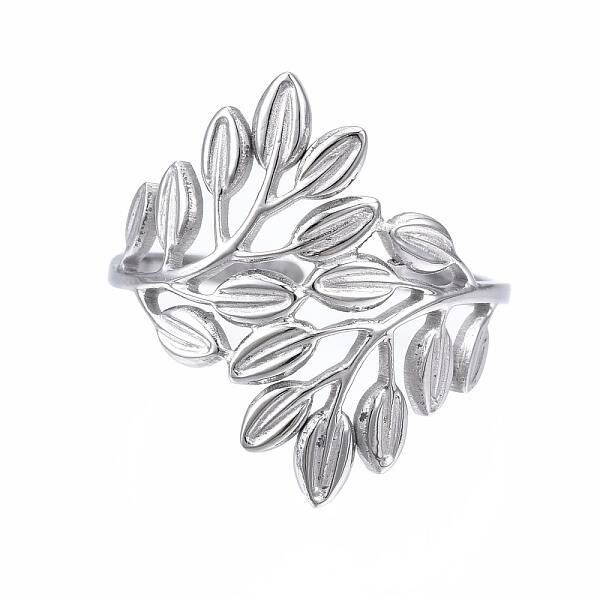 Non-Tarnish 304 Stainless Steel Leaf Open Cuff Ring