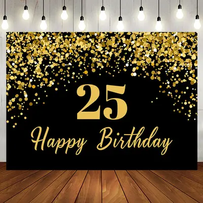 Aperturee Simple Black Gold Dots Happy 25th Birthday Backdrop - Aperturee