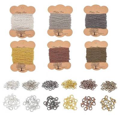 Necklace Chains 6 Color Link Cable Chain Necklace with 120pcs Lobster Clasps