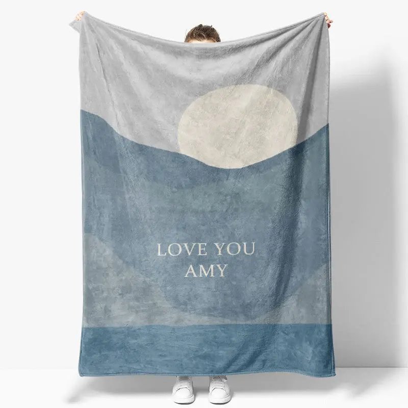 Custom Name Blue Sun Painting Gift Warm Blanket - Aperturee