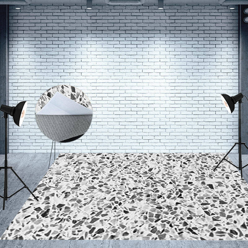 Black White Terrazzo Abstract Textured Floor Mat