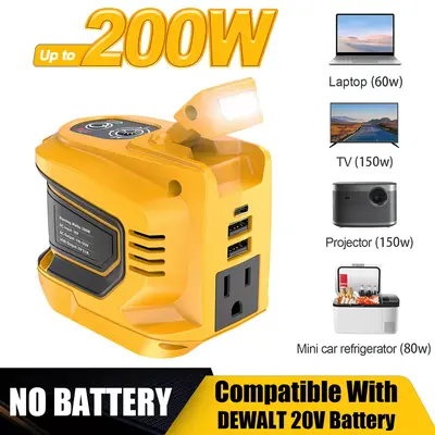 200W Power Inverter for Dewalt 20V Battery, Battery Not Included, DC 20V to AC 110-120V Battery Inverter, Portable Power Stat...