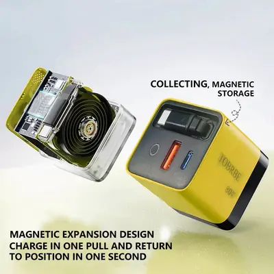 TOBRBE 3 in 1 GaN Charger, Retractable 80W MAX Fast Charger Block with Type-C Cable & 2 USB Ports, Portable Adapter iPhone Sm...