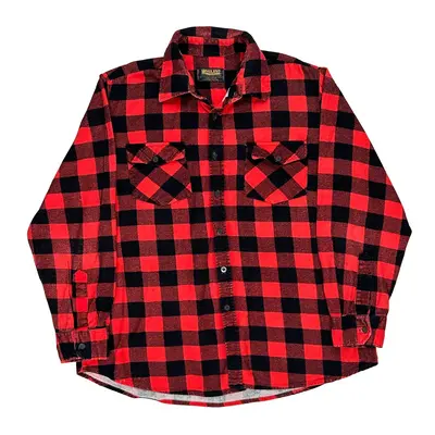 Woodland Checked Flannel Shirt - Large Black Cotton