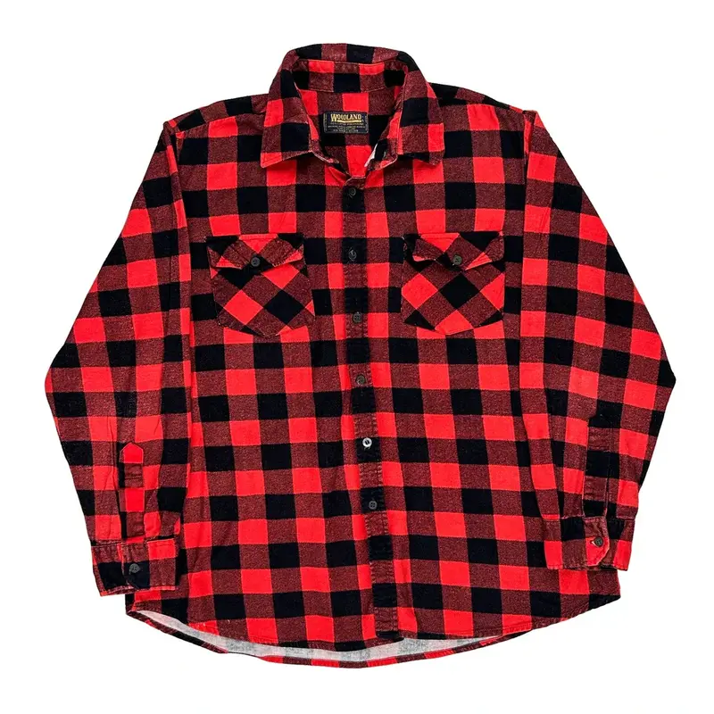 Woodland Checked Flannel Shirt - Large Black Cotton