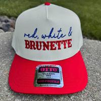 Red White & Brunette Hat – 4th of July Patriotic Trucker Cap, Easy to Wear, Just Throw It On, Relaxed Fit, Easygoing Feel