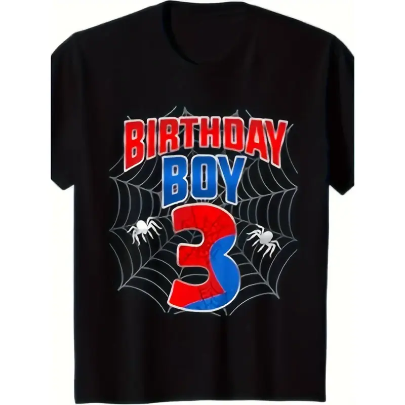 Kids' Spider Web Graphic T-Shirt |   100% Cotton |   Multi-Color 'BIRTHDAY BOY' & '3' Design |   Round Neck, Regular Fit |   ...