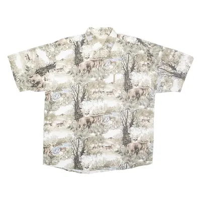 NORTH RIVER Deer Mens Shirt Brown Crazy Pattern L