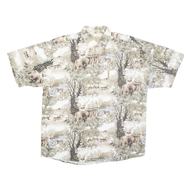 NORTH RIVER Deer Mens Shirt Brown Crazy Pattern L