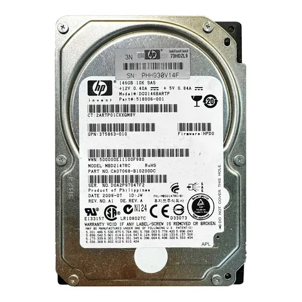 375863-010 HP 146GB 3Gb/s SAS 10000 2.5-inch 16MB Hard Drive