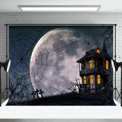 Aperturee Creepy Haunted House Spider Web Halloween Backdrop - Aperturee