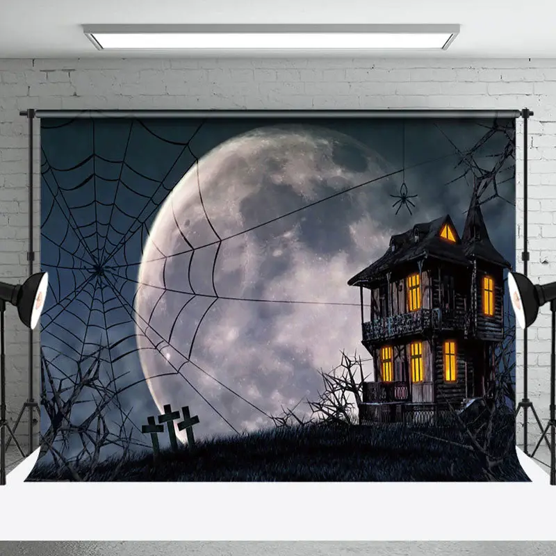 Aperturee Creepy Haunted House Spider Web Halloween Backdrop - Aperturee