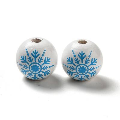 Christmas Snowflake Printed Wood European Beads