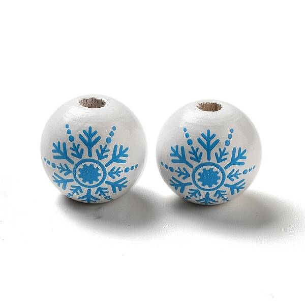 Christmas Snowflake Printed Wood European Beads