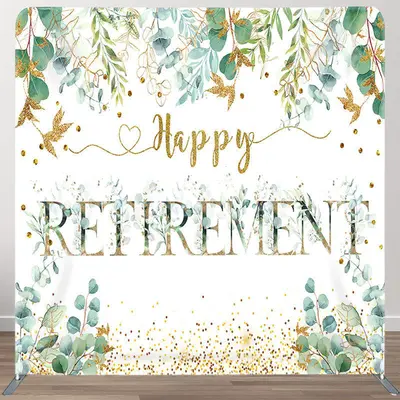 Aperturee Gold Glitter Leaves Fabric Backdrop Cover for Retirement - Aperturee