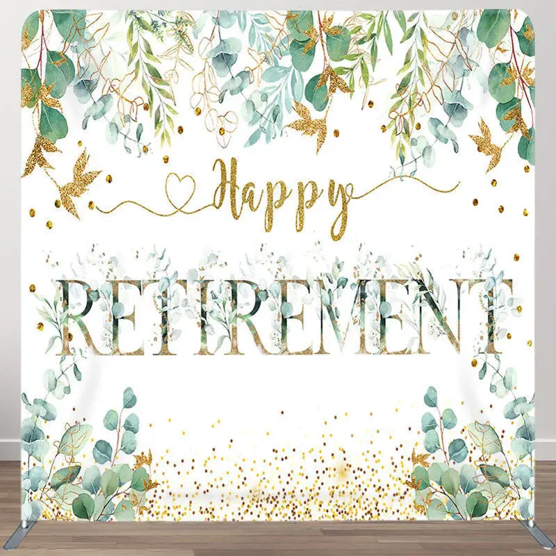 Aperturee Gold Glitter Leaves Fabric Backdrop Cover for Retirement - Aperturee
